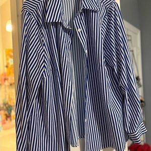 SHEIN Blue and White Striped Button Down Shirt